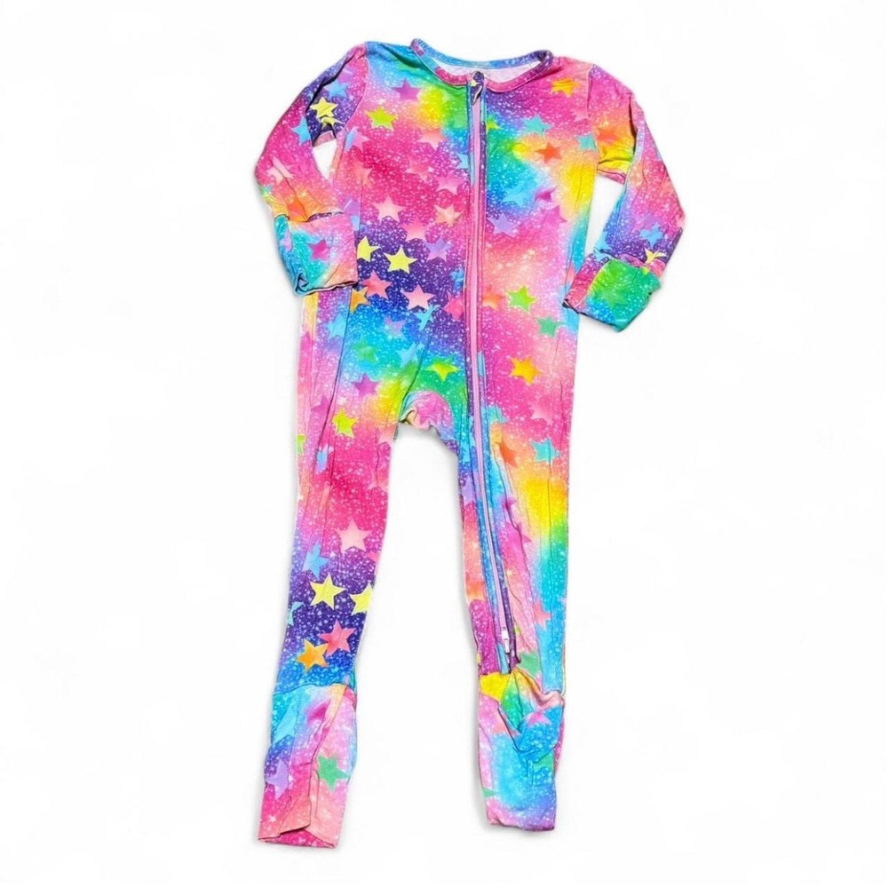 PoshTot 18-24M Rainbow Stars Bamboo Convertible Footie Pajamas Sleeper